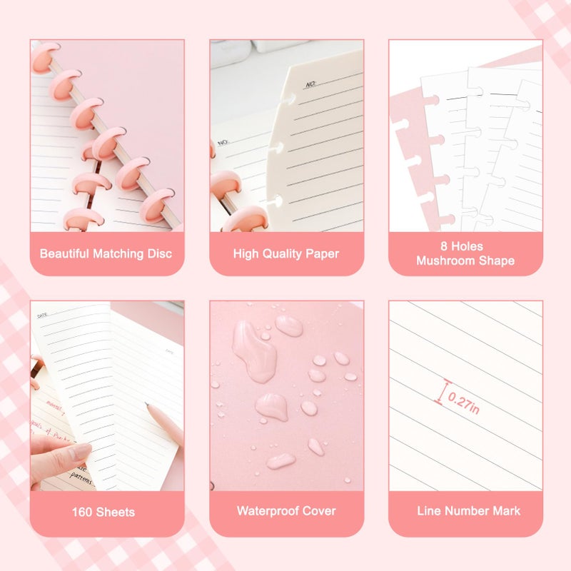 MOSA BEAR Discbound Notebook, 8-Disc Disbound Planner with Removable Pages, 180 Pages Spiral Notebook, Poly Cover Discbound Planner for Work, Travel, Note Taking(With Index Sticker),Pink,A5 - Image 3
