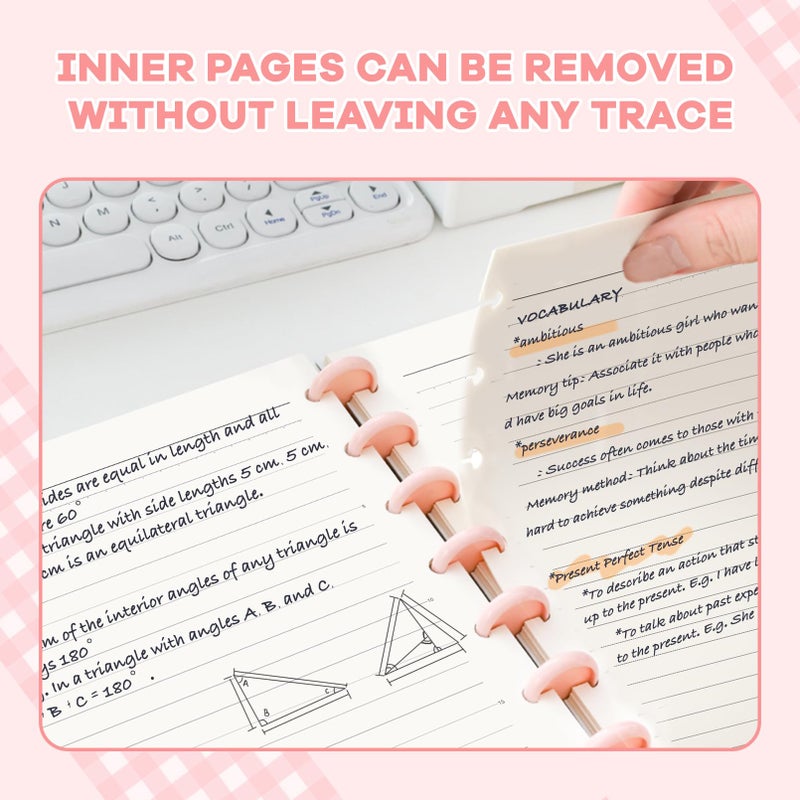 MOSA BEAR Discbound Notebook, 8-Disc Disbound Planner with Removable Pages, 180 Pages Spiral Notebook, Poly Cover Discbound Planner for Work, Travel, Note Taking(With Index Sticker),Pink,A5 - Image 5