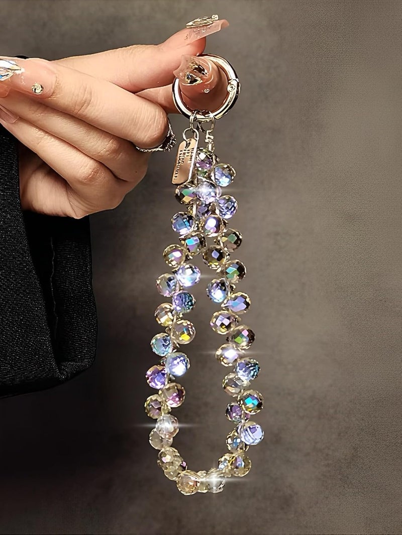 KHOLAD Crystal Phone Wrist Strap Phone Charm Chain Keychain Beaded Cellphone Lanyard with Tether Tab Hands-Free Wristlet Bracelet Wrist Grip Strap for Women - Image 2