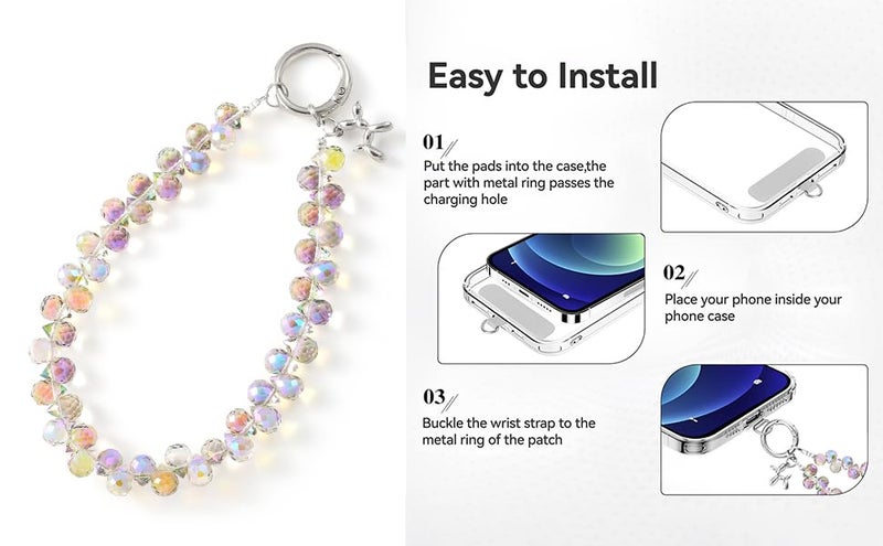 KHOLAD Crystal Phone Wrist Strap Phone Charm Chain Keychain Beaded Cellphone Lanyard with Tether Tab Hands-Free Wristlet Bracelet Wrist Grip Strap for Women - Image 4
