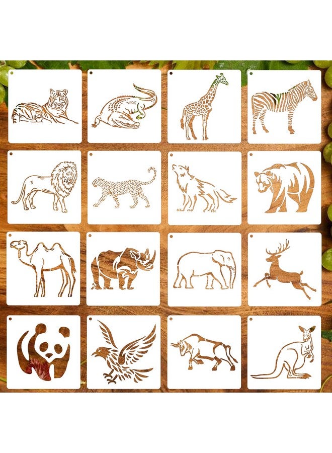 Grekywin 16 Pieces Stencil Template For Painting Reusable Wildlife Animal Stencil For Home Décor Design Your Pillow Wall Window Doors Porch Acrylic Or Wood Ornament (7.9 X 7.9 Inch) - Image 1