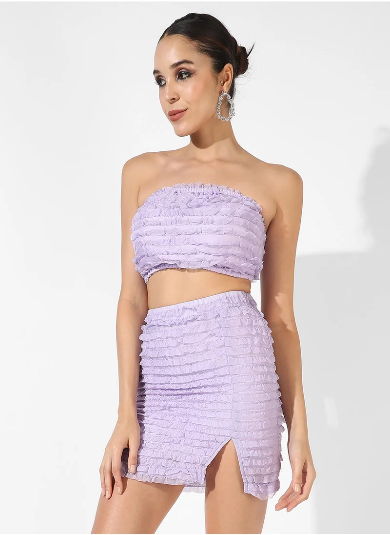 Campus Sutra Women's Lilac Ruffle Co-Ord Set