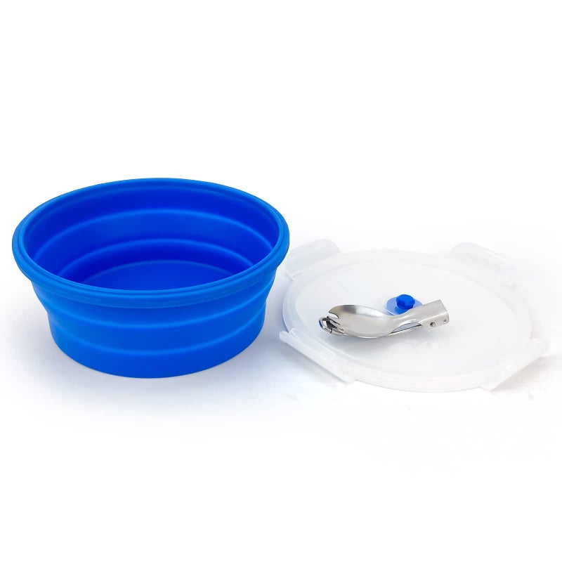 Lunbengo 1200ml Large Collapsible Lunch Bowl With Lid  Camping Bowls with Foldable Spoon  Silicone Bento Box  For Meal Prep & Food Storage  Space Saving In Cabinet  Microwave Dishwasher Safe  Blue - Image 2