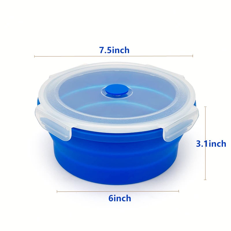Lunbengo 1200ml Large Collapsible Lunch Bowl With Lid  Camping Bowls with Foldable Spoon  Silicone Bento Box  For Meal Prep & Food Storage  Space Saving In Cabinet  Microwave Dishwasher Safe  Blue - Image 3