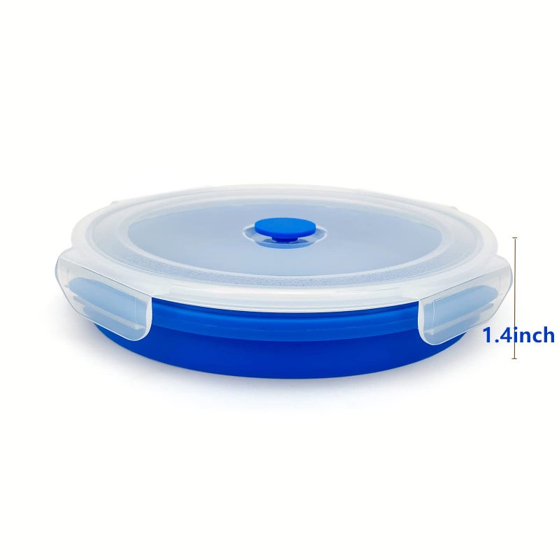 Lunbengo 1200ml Large Collapsible Lunch Bowl With Lid  Camping Bowls with Foldable Spoon  Silicone Bento Box  For Meal Prep & Food Storage  Space Saving In Cabinet  Microwave Dishwasher Safe  Blue - Image 4