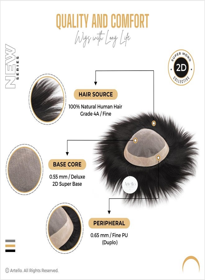 Artello® SUPER MONO Smart Hair Patch for Men, Fine Hair Wig in 100% Natural Human Hair, Easy Fit with Tape, Glue or Clips, 2D Super Base (Colour: Naturally Black) (9x6) - Image 4