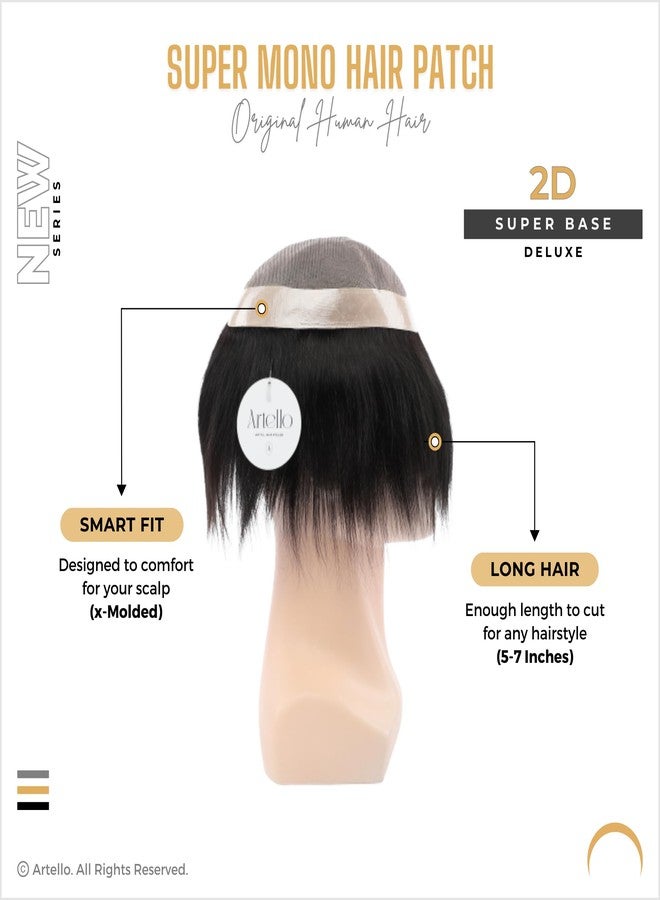 Artello® SUPER MONO Smart Hair Patch for Men, Fine Hair Wig in 100% Natural Human Hair, Easy Fit with Tape, Glue or Clips, 2D Super Base (Colour: Naturally Black) (9x6) - Image 2
