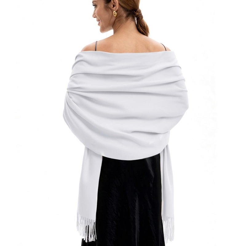 vimate Pashmina Shawls and Wraps Women Bridesmaid Pashmina Scarfs shawl for Wedding Bridal evening dresses(White) - Image 1
