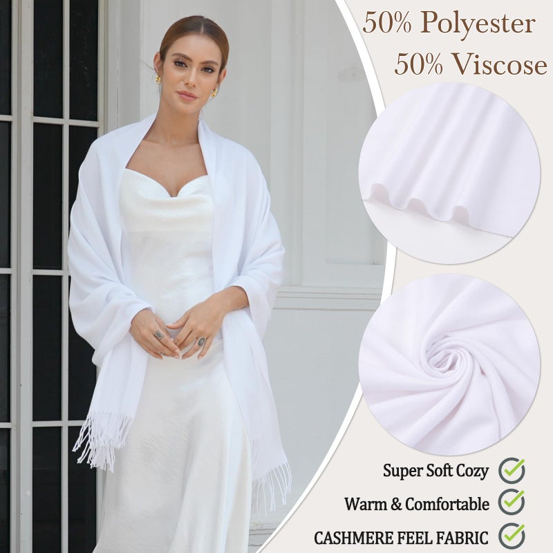 vimate Pashmina Shawls and Wraps Women Bridesmaid Pashmina Scarfs shawl for Wedding Bridal evening dresses(White) - Image 4