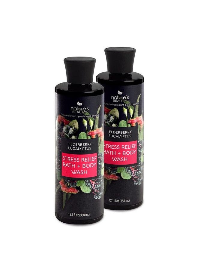 Nature's Beauty Elderberry Eucalyptus Stress Relief Body Wash For Women Multipack Gentle Bath + Body Cleanser Restore Skin Made W/Shea Butter Avocado Oil And Sweet Almond Oil 12 Fl Oz (2 Pack)  - Image 1