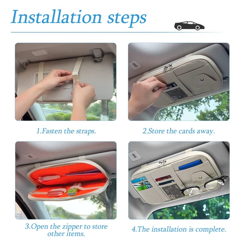 BELOMI Car Sun Visor Organizer, Sunglass Holder and Storage Pocket, Card Cash Pouch with Multi-Pocket Net Zipper, Case Bag for License Pen Key, Auto Interior Accessories for Truck, SUV, Van (Purple) - Image 3