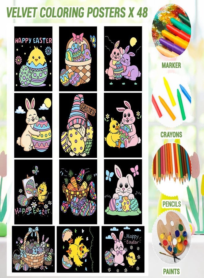 Moinchore 48 Pcs Easter Velvet Coloring Posters Fuzzy Felt Coloring Pages Crafts for Adults Teenagers Classroom Holiday Arts Crafts Activity Party - Image 2