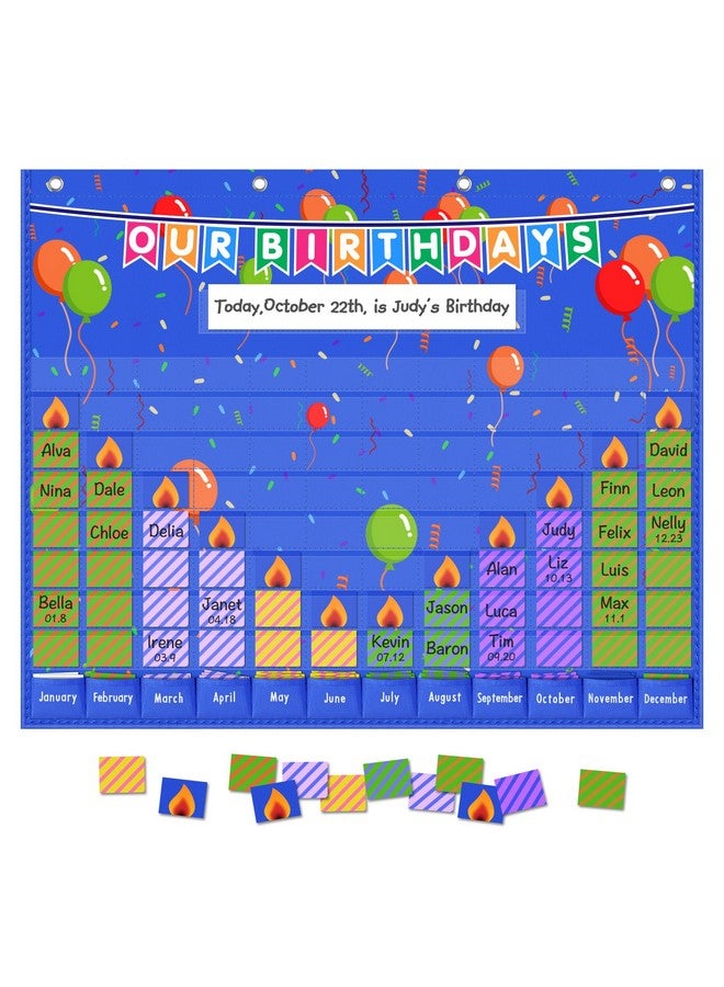Eamay Happy Birthday Pocket Chart, Blue Birthday Graph Bulletin Board For Classroom - Image 1