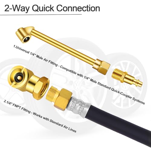 GODESON Heavy Duty Dual Head Air Chuck,Closed Ball Tire Chuck with 1/4 Inch Female NPT and Two Standard Male Quick Plug, Tire Air Fill Kit for Tire Inflator Gauge and Air Compressor - Image 3