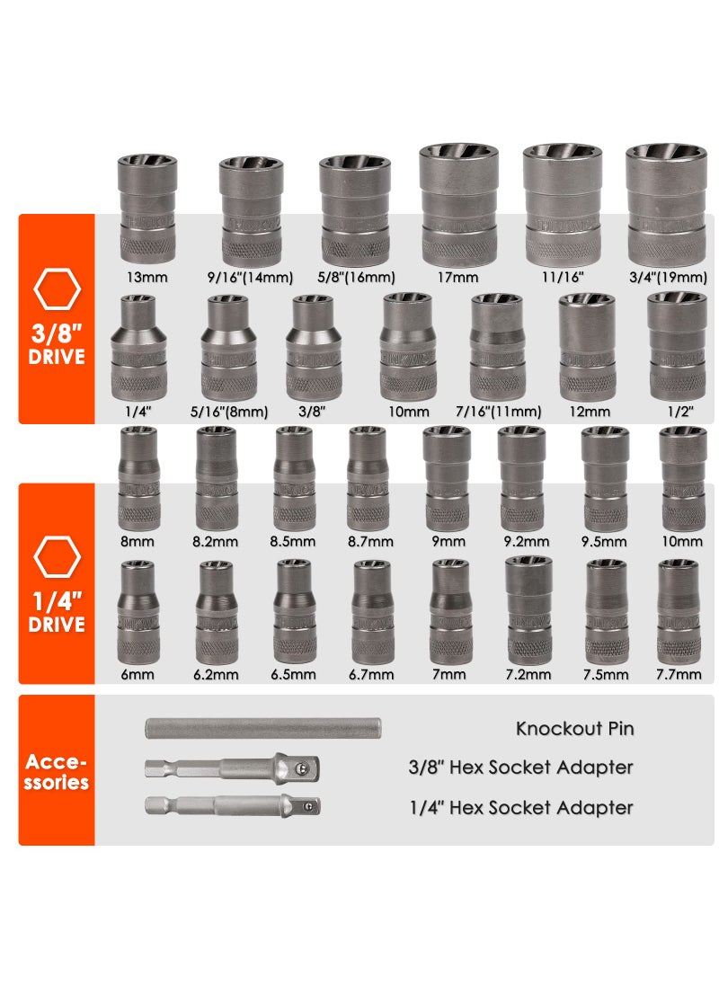 THINKWORK THINKWORK Upgrade Bolt Extractor Set, 32 Pieces Impact Bolt & Nut Remover Set, Stripped Lug Nut Remover, Extraction Socket Set for Removing Damaged, Frozen, Rusted, Rounded-Off Bolts, Nuts & Screws  - Image 4