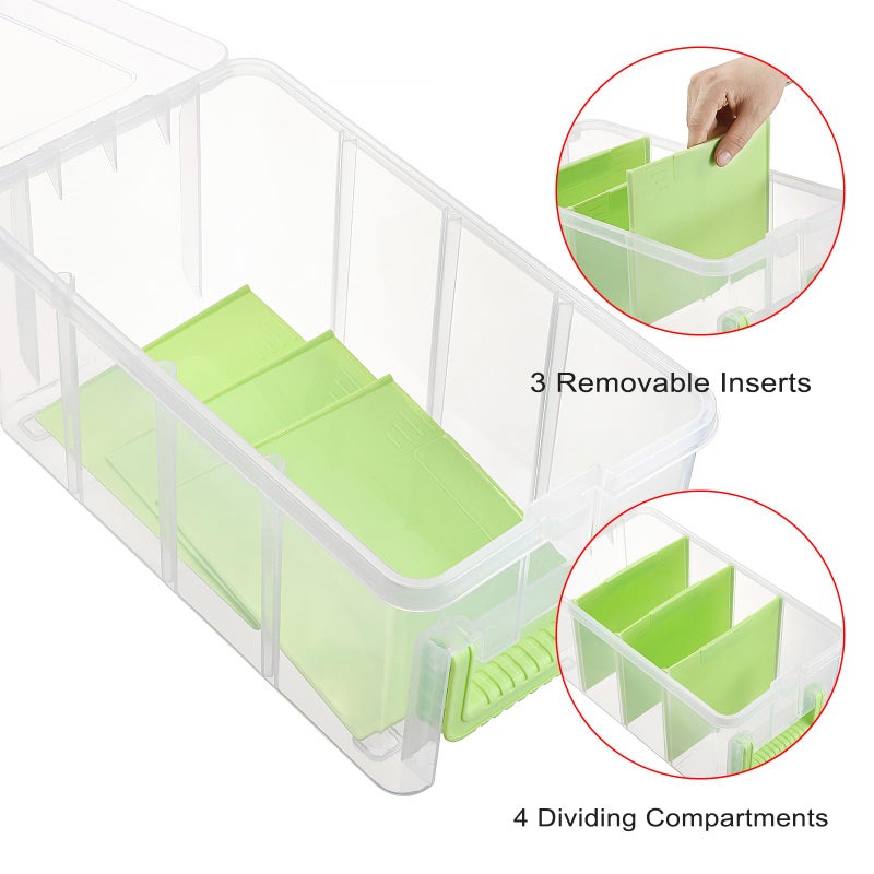 BTSKY Clear Plastic Dividing Storage Box with 4 Deep Compartments Adjustable Storage Bin with Lid Portable Craft Container Multipurpose Sewing Box Art Supply Organizer, 13.9x7.9x6.2 Inches, Green - Image 5