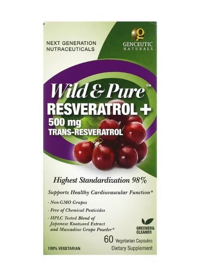 Genceutic Naturals - Wild and Pure Resveratrol 500 mg 60 Vegetarian Capsules - Image 1