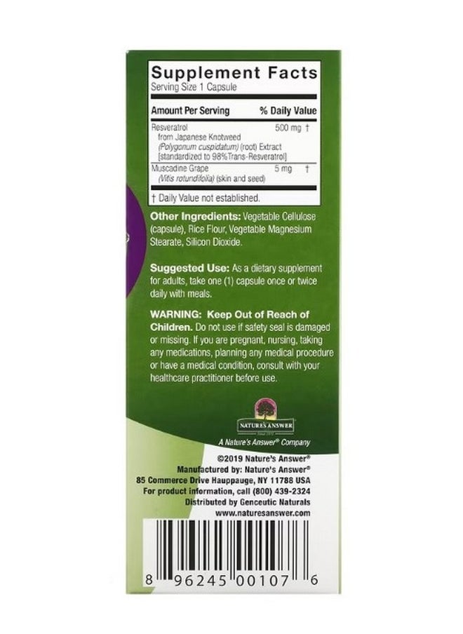 Genceutic Naturals - Wild and Pure Resveratrol 500 mg 60 Vegetarian Capsules - Image 1