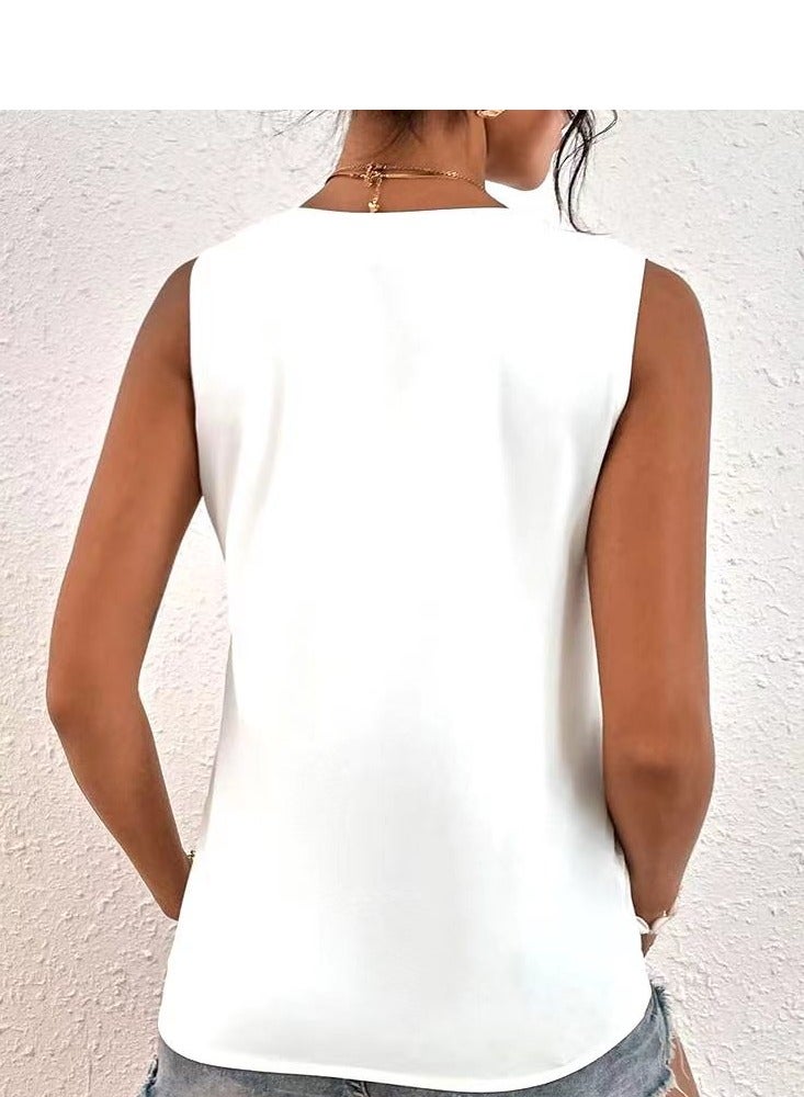 Shougu New Sleeveless V-neck Patchwork Minimalist Shirt For Women - Image 2