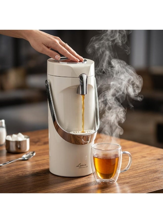 Lavin vaccum flask 1.9L/Airpot Glass inner Thermos/Long heat retention/Hot&Cold/White/HB - Image 1