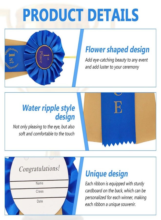 YOSINXU 3 Pcs Award Ribbons Rosette Set Satin Participation Ribbon Honorable Awards Badge Blue Red and White Prizes 1st 2nd 3rd Place Medals for Classroom Prize Science Fair Talent Show - Image 4