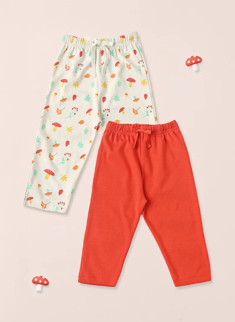 نوتيناتي Nautinati Cotton Solid and Forest AOP Pack of 2 Pants Set for Baby Girls