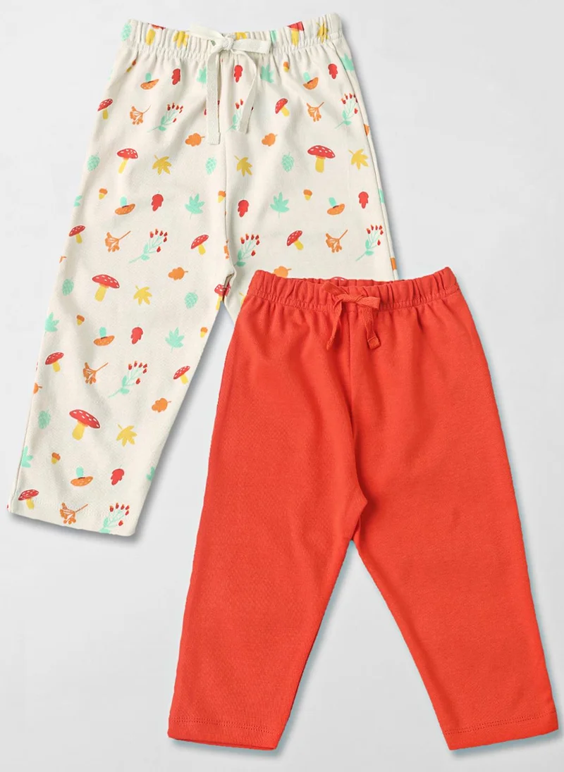 نوتيناتي Nautinati Cotton Solid and Forest AOP Pack of 2 Pants Set for Baby Girls