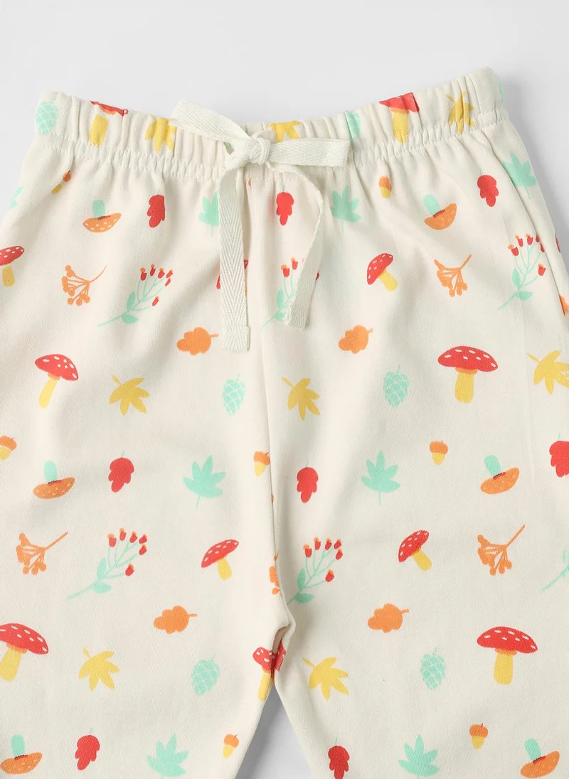 نوتيناتي Nautinati Cotton Solid and Forest AOP Pack of 2 Pants Set for Baby Girls