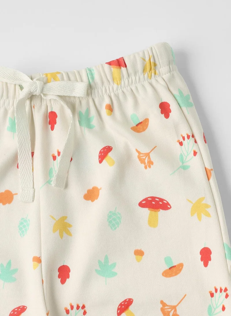 نوتيناتي Nautinati Cotton Solid and Forest AOP Pack of 2 Pants Set for Baby Girls