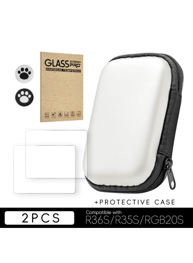 R36S Game Console Protective Film Handheld Game Console Tempered Film 3.5 Inch Screen HD Film Dust-proof Scratch-resistant-Color:2 Pieces Of R36S Bag (white) Black 1 White 1 Cat Claw Cap - Image 1