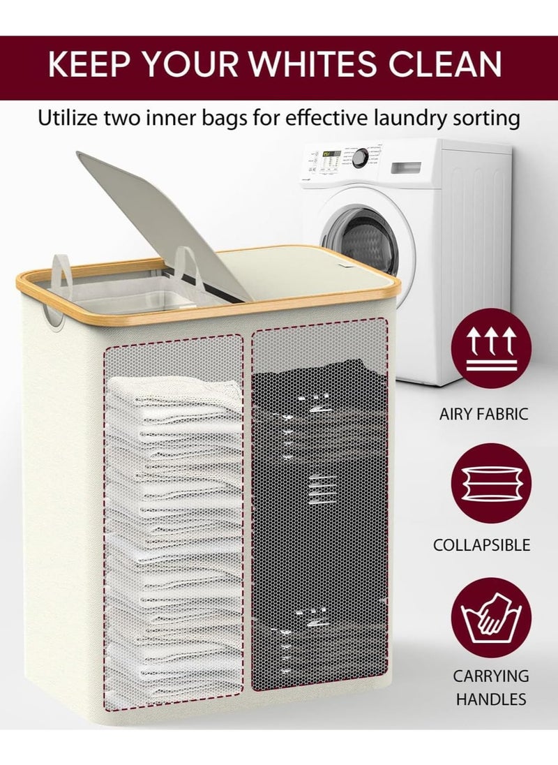 YIM-VIBEHAUS Laundry Hamper, 150L Large Clothes Laundry Basket with Lid and 2 Removable Inner Bags, Portable Laundry Bag for Laundry Room, Bedroom, Closet, Bathroom (Beige, 150L)  - Image 2
