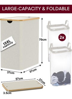 YIM-VIBEHAUS Laundry Hamper, 150L Large Clothes Laundry Basket with Lid and 2 Removable Inner Bags, Portable Laundry Bag for Laundry Room, Bedroom, Closet, Bathroom (Beige, 150L)  - Image 4