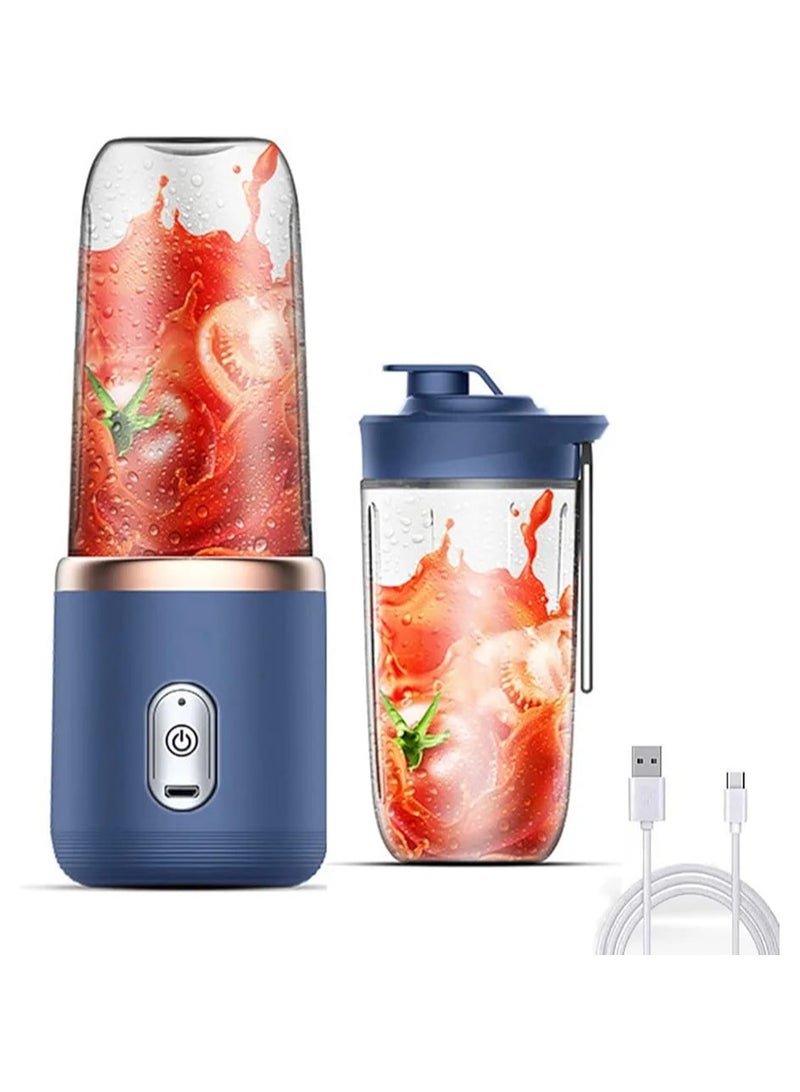 Portable Blender, Personal Mini Blender Smoothie MilkShakes Juicer Cup Fruit Mixing Machine Ice Maker Travel Blenders 400ml (Blue with Double Cups) - Image 1