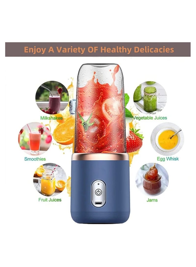 Portable Blender, Personal Mini Blender Smoothie MilkShakes Juicer Cup Fruit Mixing Machine Ice Maker Travel Blenders 400ml (Blue with Double Cups) - Image 2