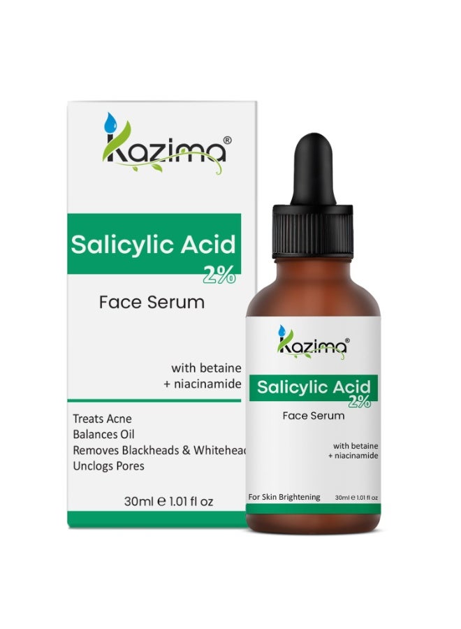 KAZIMA 2% Salicylic Acid Face Serum for Acne, Blackheads & Open Pores | Reduces Excess Oil & Exfoliates Skin | Salicylic Acid Serum for Acne-prone & Oily Skin | For Women & Men | 30 ml - Image 1
