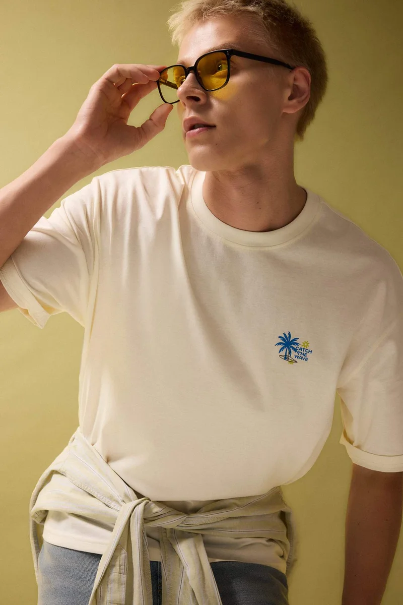 Defacto  Boxy Fit Printed Short Sleeve T-Shirt for Men | Best Price UAE