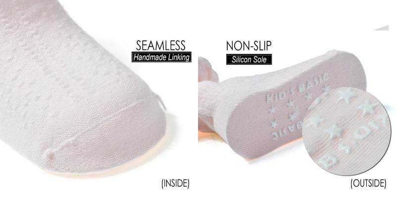 EPEIUS Infants and Toddlers Baby-Girls Non Slip Ruffle Frilly Ankle Socks Pointelle Grip Socks (Pack of 6) 6-18 Months Blue Grey/Natural White/Pink - Image 5