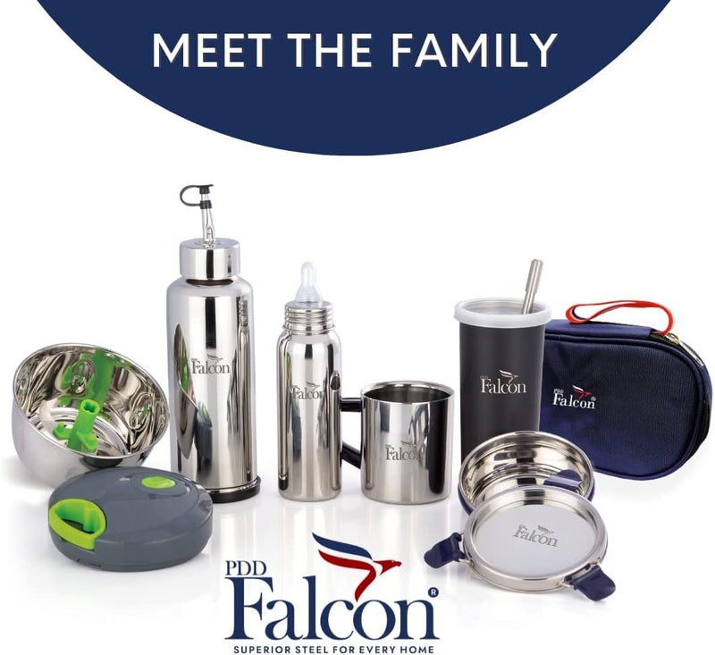 PDDFALCON كأس/قدح Pdd Falcon من الفولاذ المقاوم للصدأ Eco Nxt مع غطاء فولاذي ومشبك إضافي، مانع للتسرب بنسبة 100% - 450 مل (أزرق) - Image 5