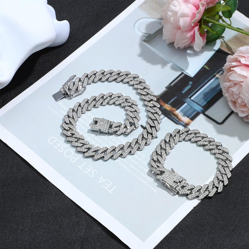 NEWITIN 15 Pieces Silver Jewelry Set for Men Stainless Steel Cuban Link Necklace Bracelet Cross Pendant Necklace Vintage Ring Cuban Jewelry Set for Men Women - Image 4