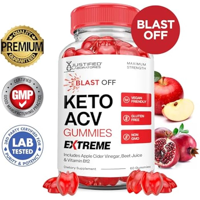 Justified Laboratories (2 Pack) Blast Off Keto ACV Gummies Extreme 2000MG Blast Keto Gummies Apple Cider Vinegar Formulated with Pomegranate Beet Juice Powder B12 Vegan Non GMO 120 Gummys - Image 2