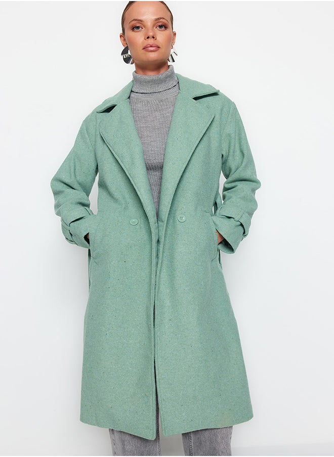 trendyol - Mint Oversize Wide-Cut Belted Long Wool Cachet Coat TWOAW22KB0015 - Image 1