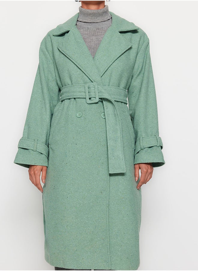 trendyol - Mint Oversize Wide-Cut Belted Long Wool Cachet Coat TWOAW22KB0015 - Image 1