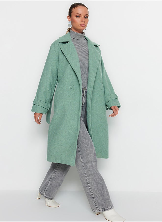 trendyol - Mint Oversize Wide-Cut Belted Long Wool Cachet Coat TWOAW22KB0015 - Image 1