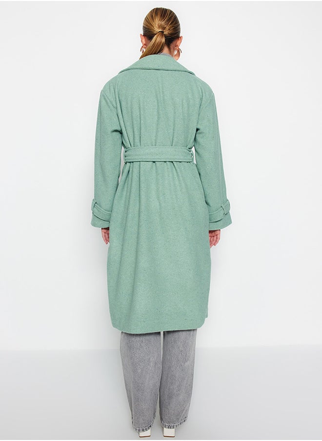 trendyol - Mint Oversize Wide-Cut Belted Long Wool Cachet Coat TWOAW22KB0015 - Image 1
