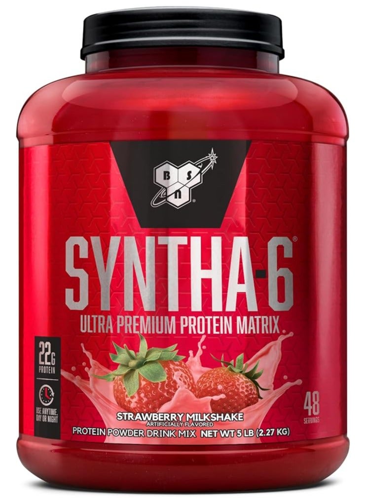 BSN بي إس إن سينثا-6 ماتريكس بروتين فائق الجودة، مسحوق بروتين مصل اللبن، كازين ميكلي، مسحوق بروتين حليب معزول - حليب بالفراولة، 5 رطل، 48 حصة (2.27 كجم) - Image 1