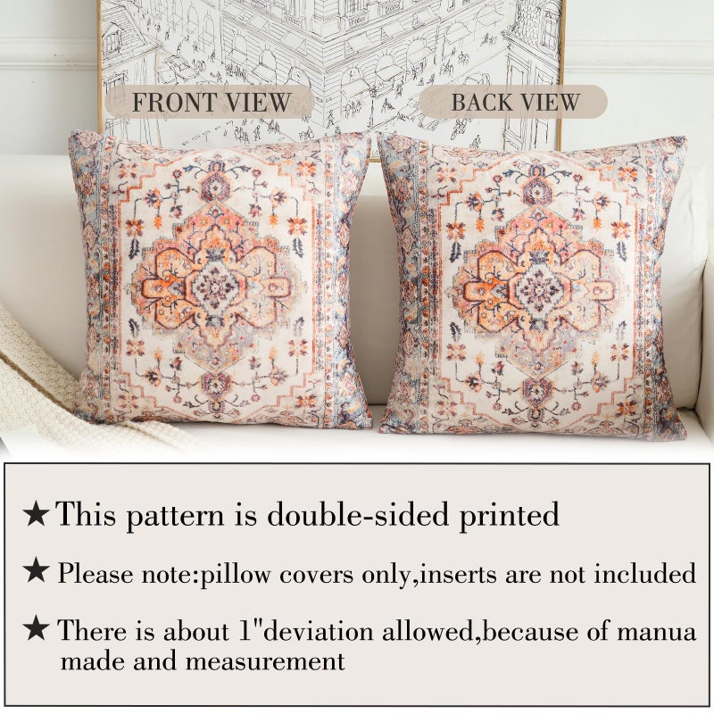 BUAEL Boho Throw Pillow Covers 20x20 inch Set of 2,Boho Vintage Carpet Pattern Antique Ethnic Decor Double Sided Pattern Cushion Cover Soft Pillow Case Living Sofa Room Bed Square Pillow Cover - Image 3