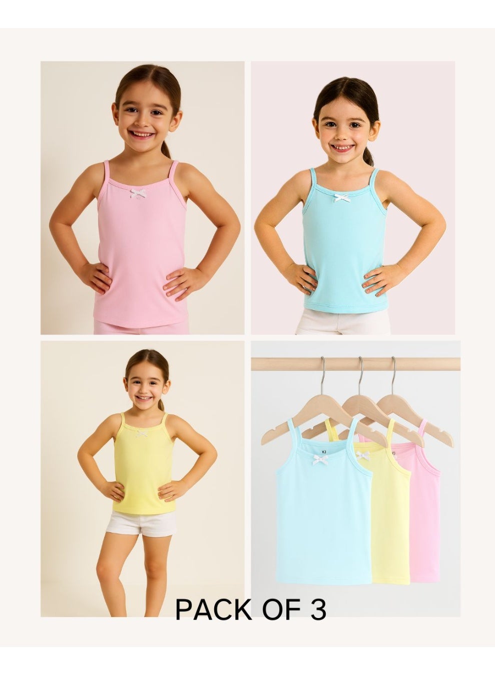 victor and jane 3-Pack Girls' Cotton Camisoles – Pastel Spaghetti Strap Essentials