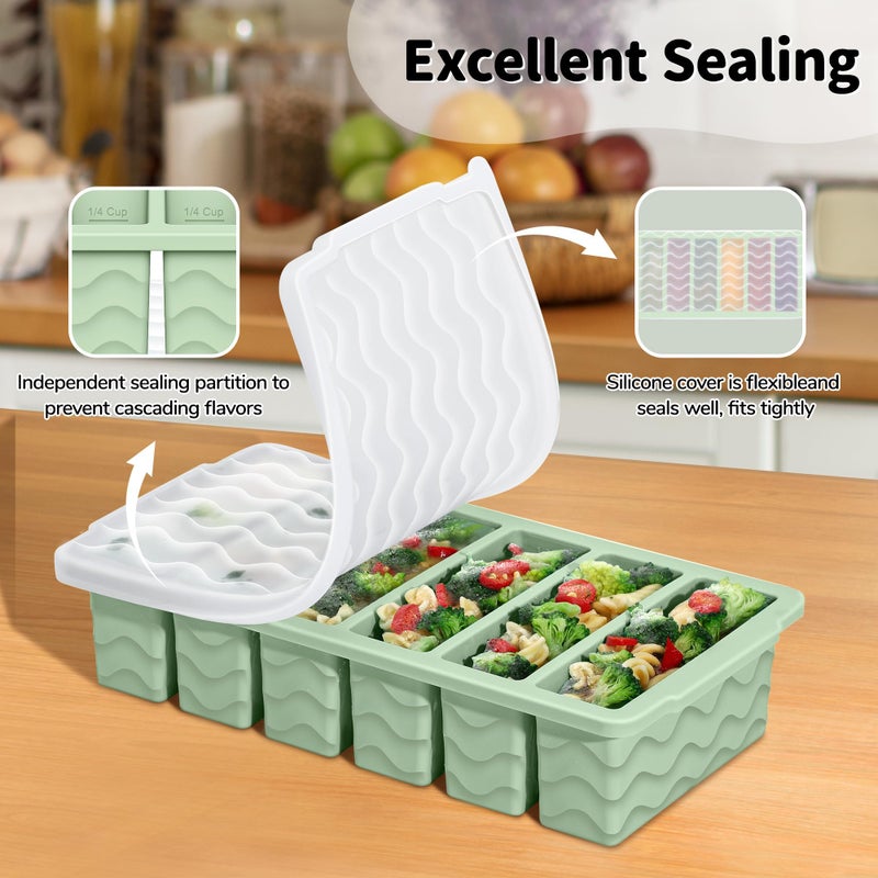 Doasuwish 3-Pack Silicone Freezer Trays with Lid,2 Large 2-Cup(500ml)&4 Medium 1-Cup(125ml)&6 Small 1/2-Cup(75ml) Soup Freezer Container Molds,Ice Cube Tray For Meal Prep&Freezing Soup,Stews,Sauces - Image 5