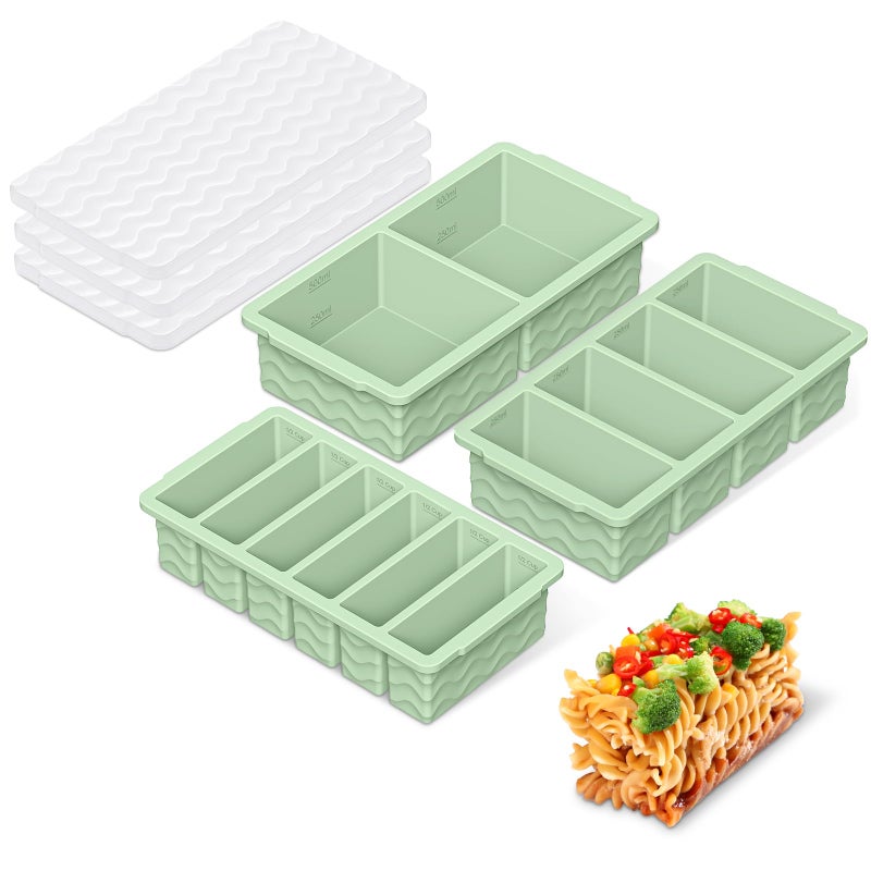 Doasuwish 3-Pack Silicone Freezer Trays with Lid,2 Large 2-Cup(500ml)&4 Medium 1-Cup(125ml)&6 Small 1/2-Cup(75ml) Soup Freezer Container Molds,Ice Cube Tray For Meal Prep&Freezing Soup,Stews,Sauces - Image 1