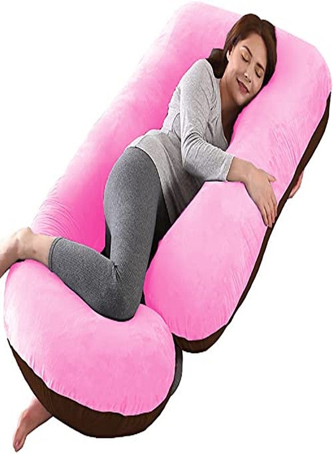 DADDY COOL Body Support J-Shaped Pregnancy Pillow for Maternity & Baby Nursing | Pregnant Women Stomach, Hip, Spine, Neck & Support Cushion Velvet Outer Reversible Cover with Zip (Pink, Brown) - Image 1